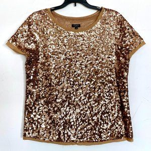 Gold Sequin Short Sleeve Silk Top by Talbots size 10